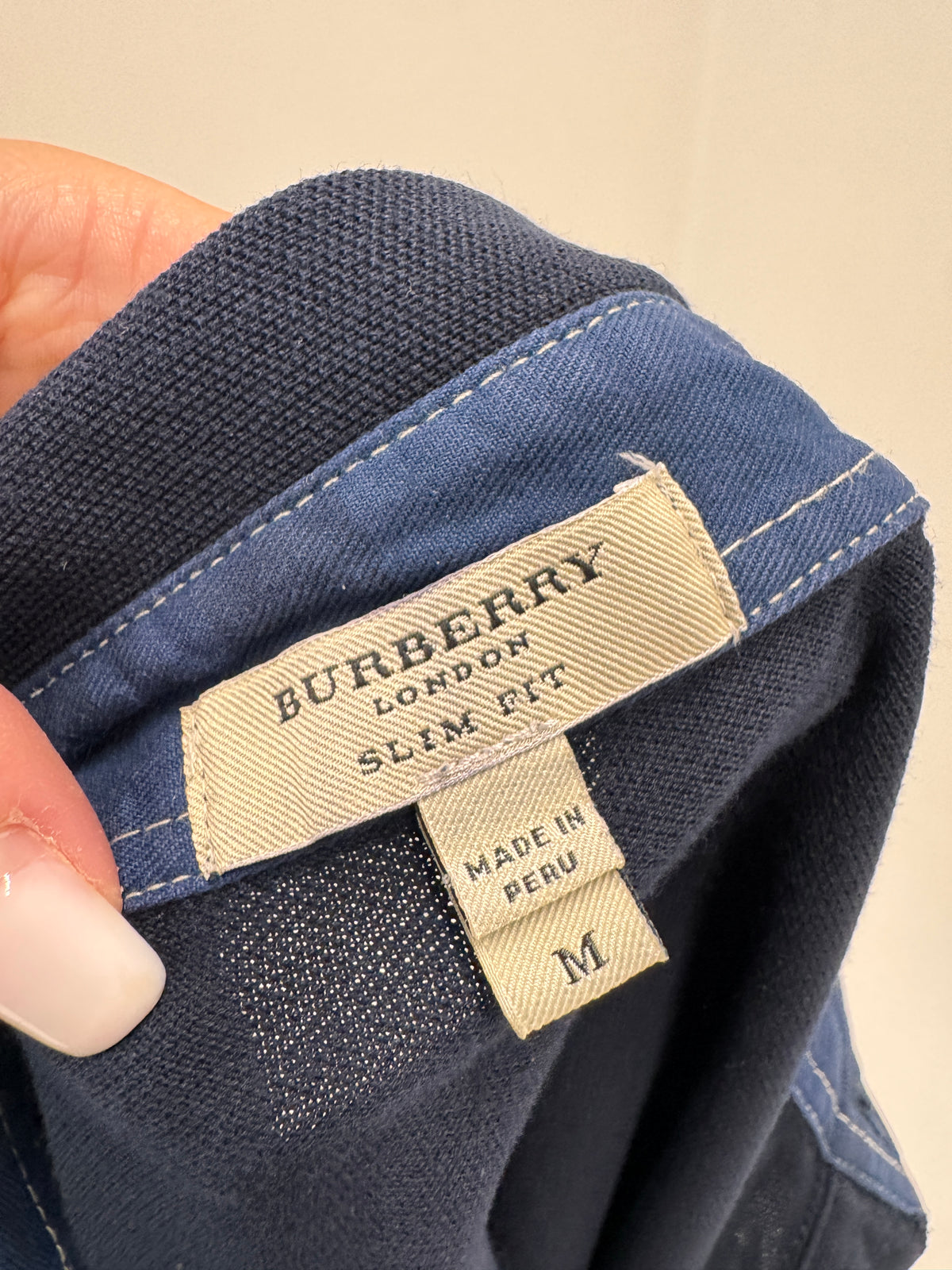 Top polo Burberry din bumbac pique excepțional specific anii 2000 Navy blue