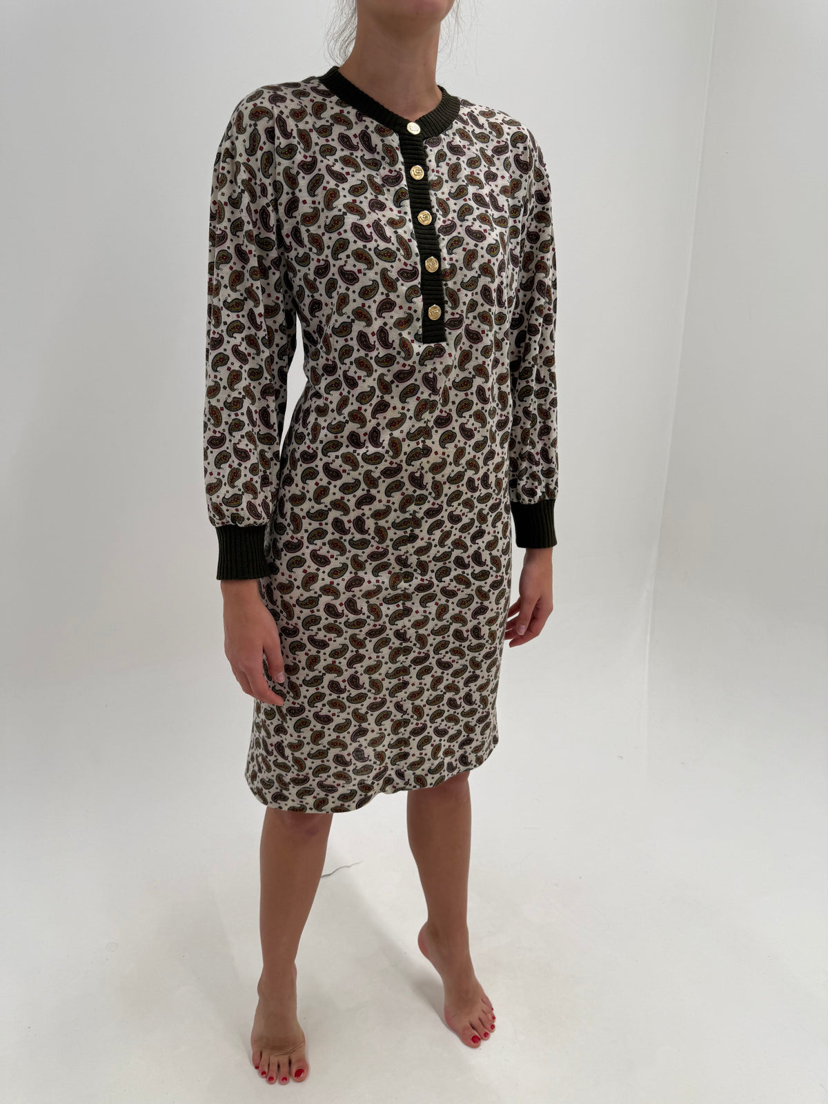 Rochie vintage Luisa Spagnoli din lana extrafina cu print paisley în croi retro modern