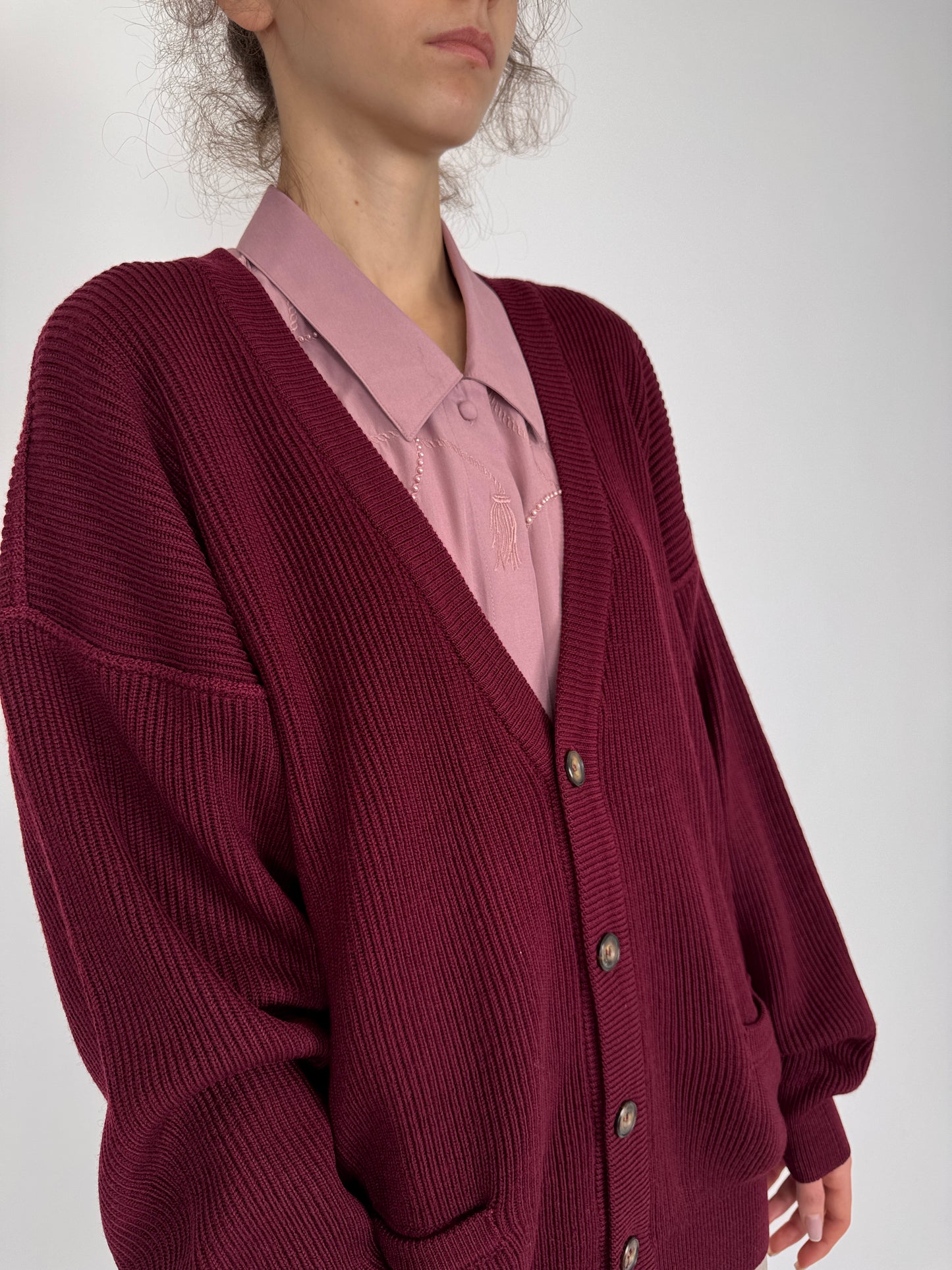 Cardigan burgundy super premium italian din lana extrem de fină groasă