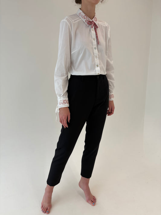 Pantaloni negri de brand premium din lana extrafina strech în croi clasic