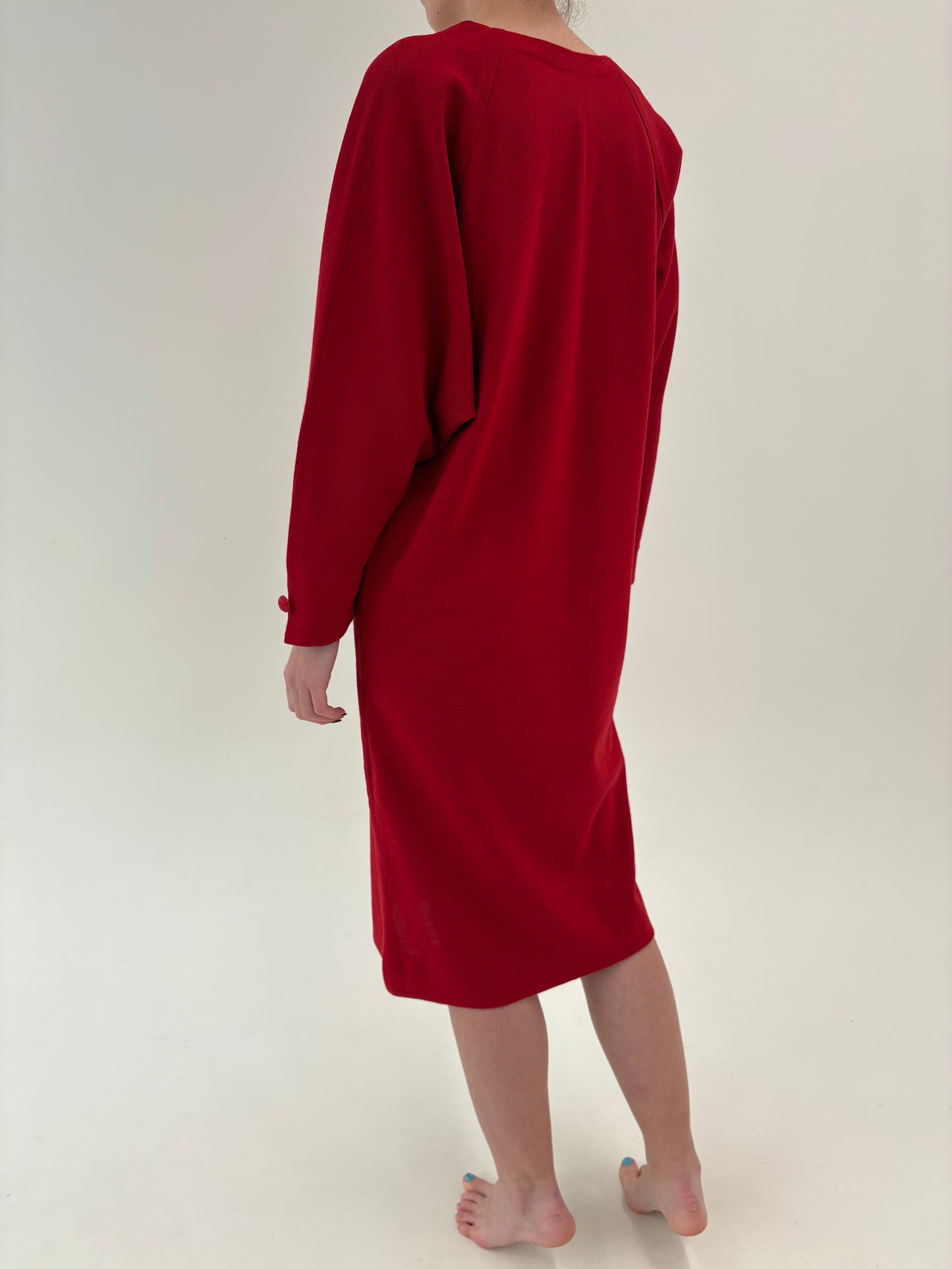 Rochie Old vintage cherry red anii 80 din lana extrafina de la zi la seară