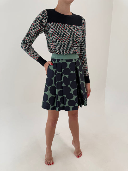 Fustă de brand premium mini plisată cu buzunare din twill plin de mătase naturală