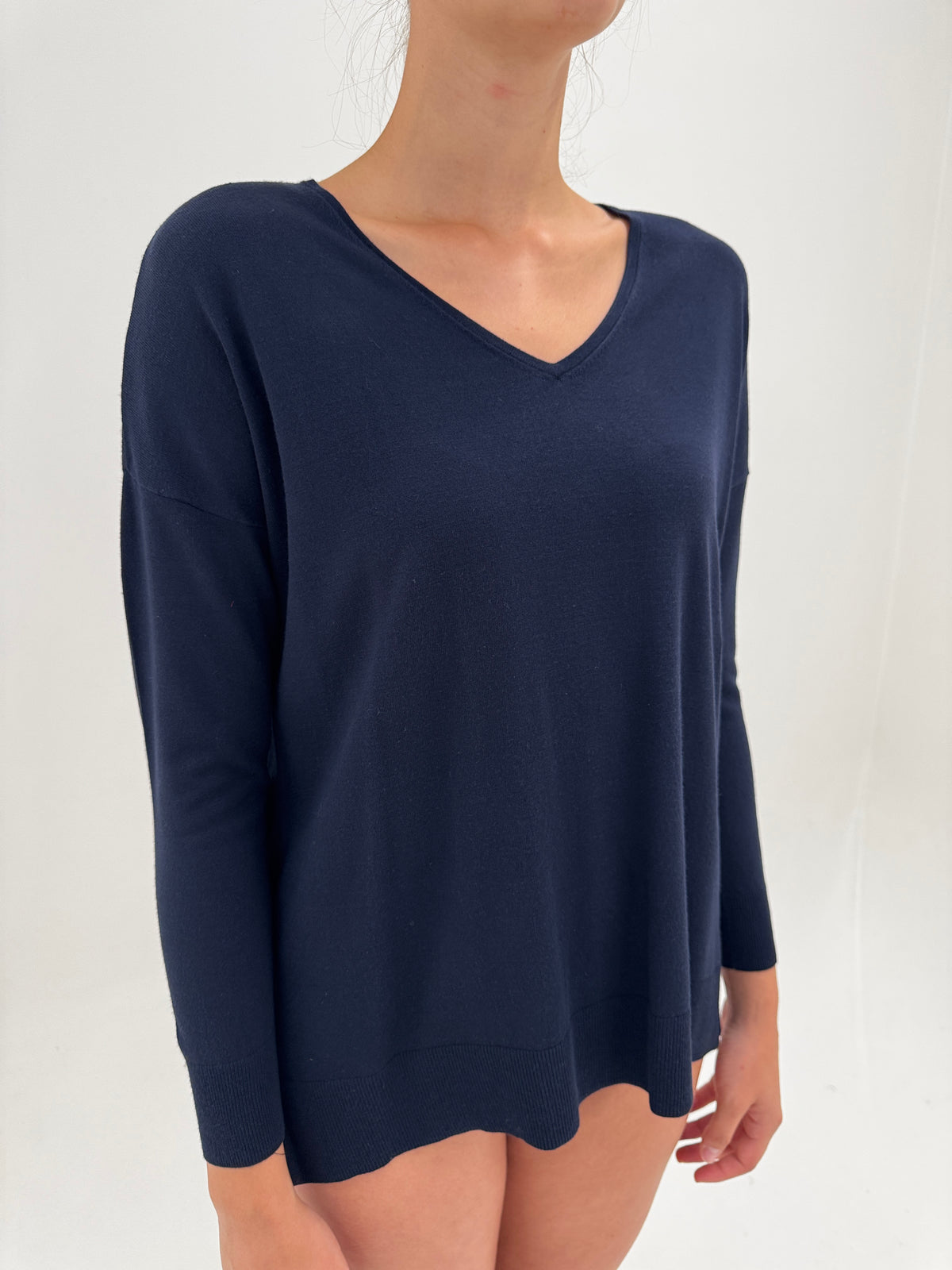 Pulover Max Mara în croi oversized din bumbac Navy blue V neck