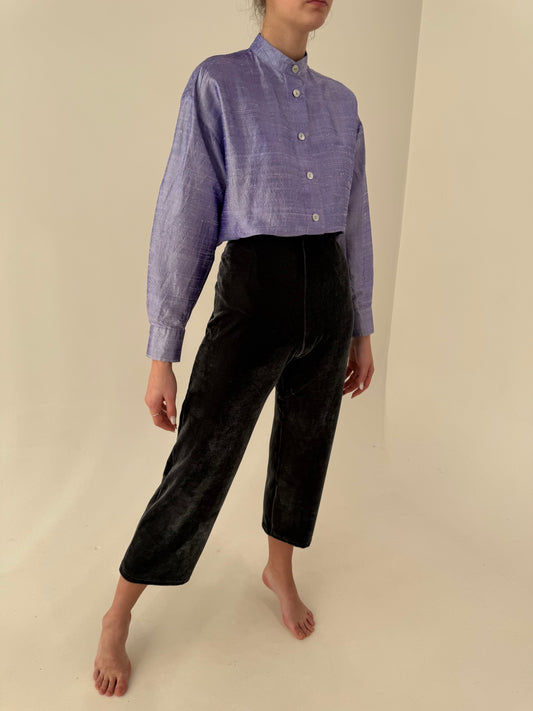 Pantaloni petite de catifea uitra confort cu talie ultra înaltă dark silver