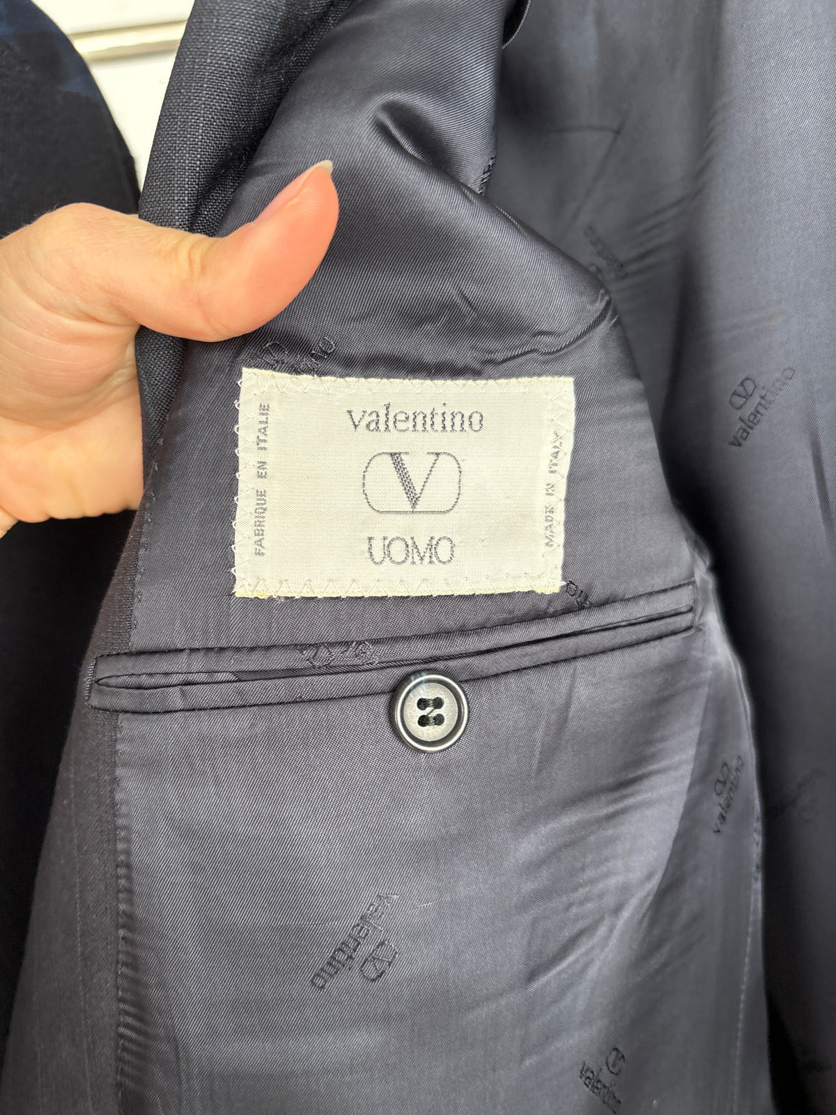 Sacou Valentino navy din lana extrafina cu dungi verticale