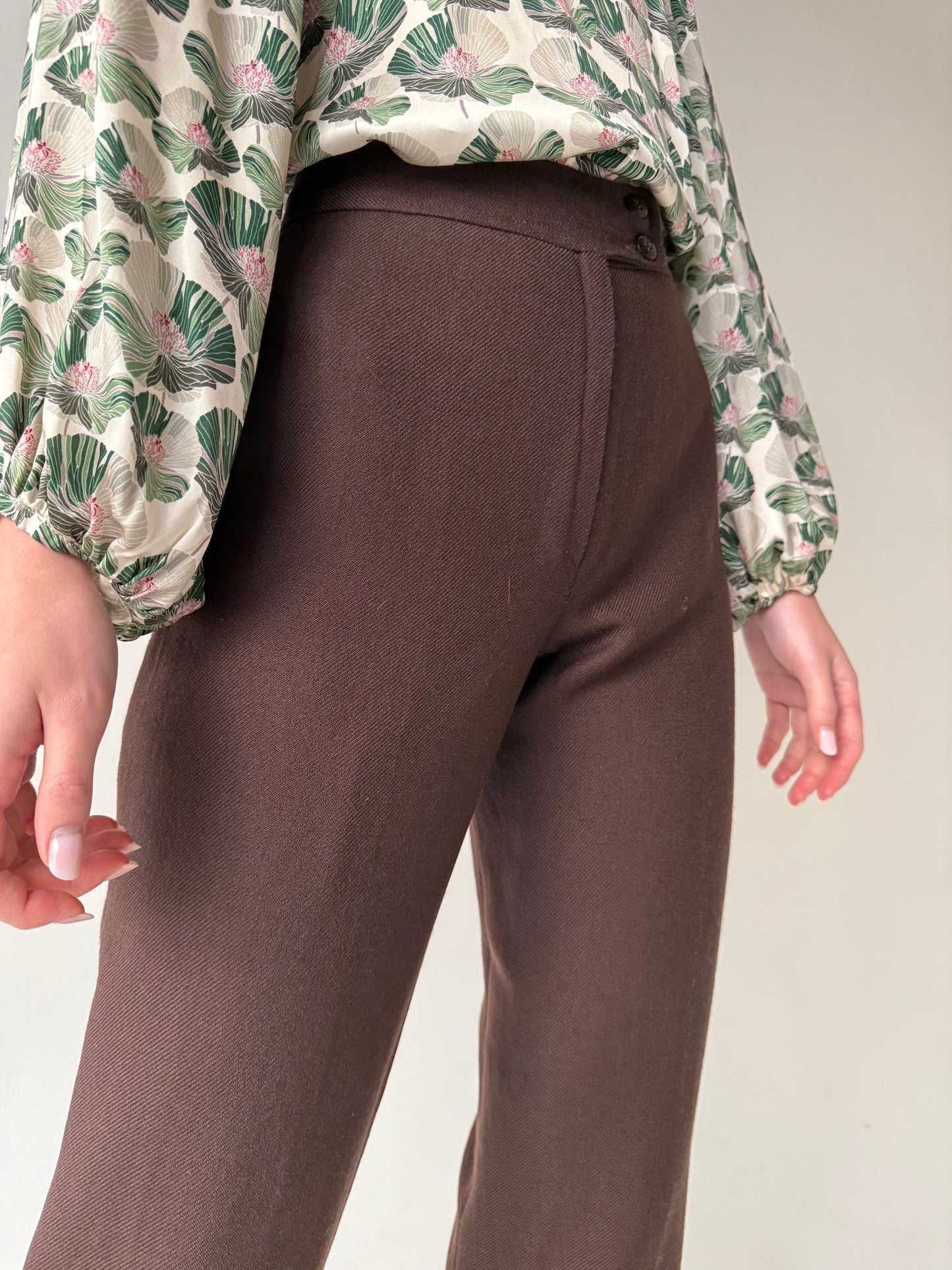 Pantaloni țigaretă italienești cu talie ultra înaltă din lana pura extrafina