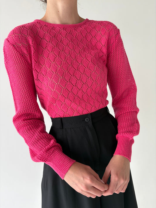 Bluză fucsia din bumbac dantelat de vară