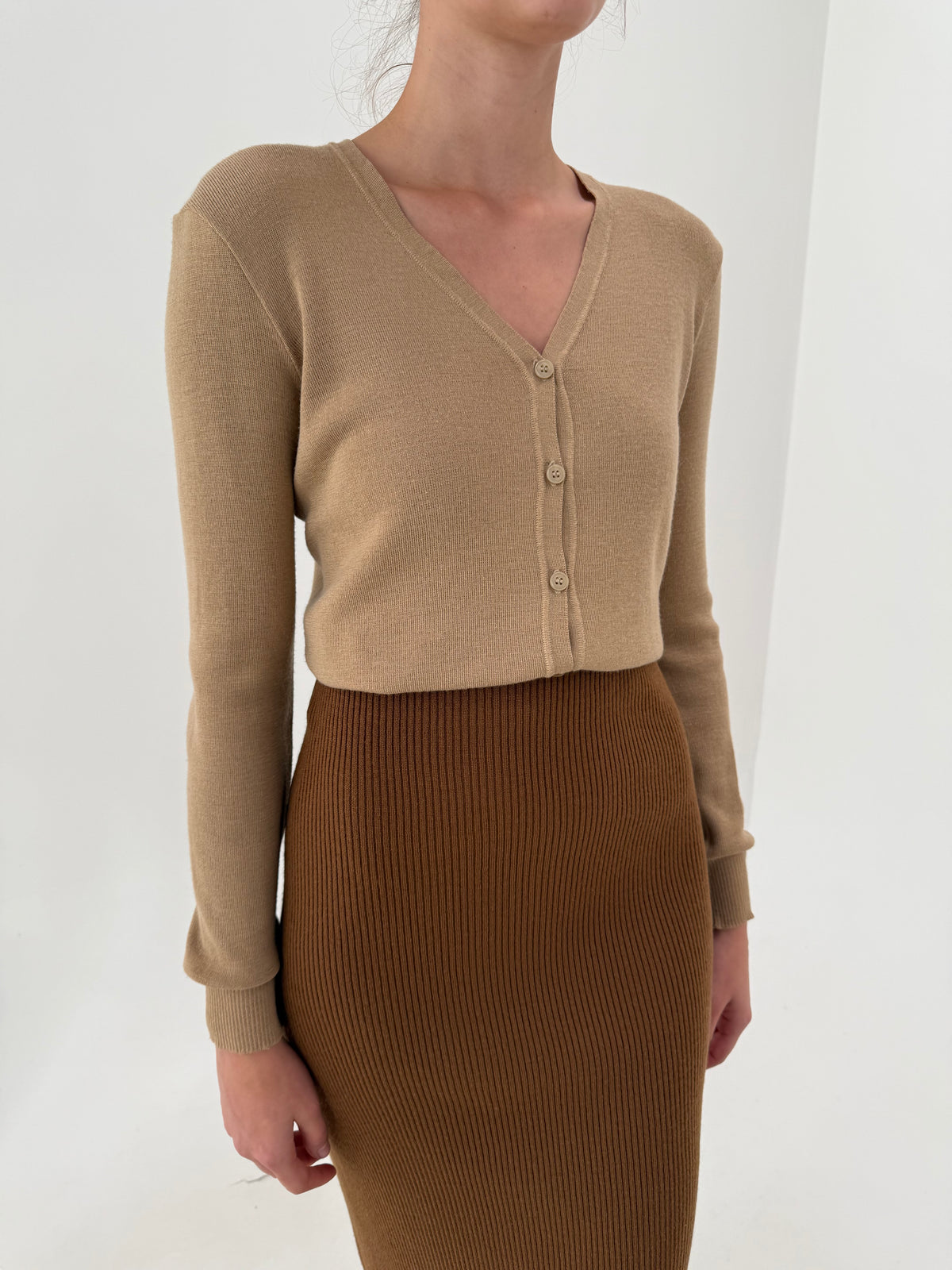 Cardigan camel Stefanel din lana extrafina