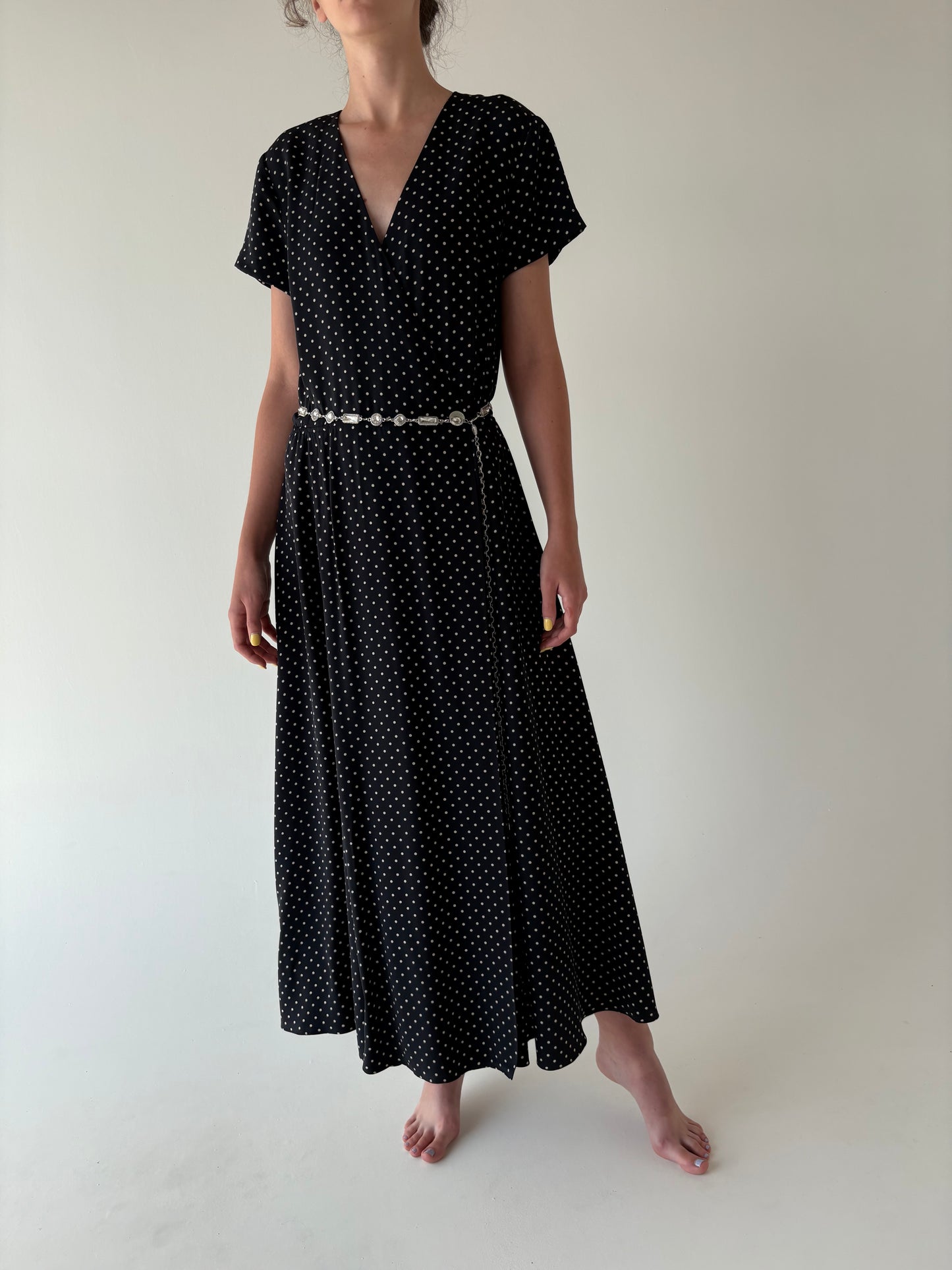 Rochie Maxi luxury Madeleine din mătase naturală cu buline de la zi la seară