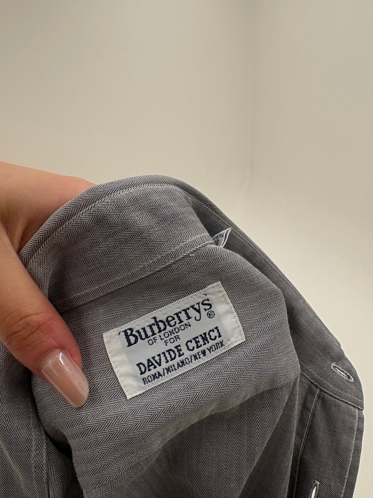 Cămașa old vintage Burberry anii 80-90 silver gray din poplin Chevron