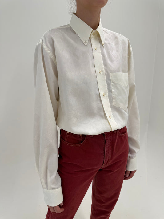 Cămașa vintage italiana din poplin jacquard butter white de button down