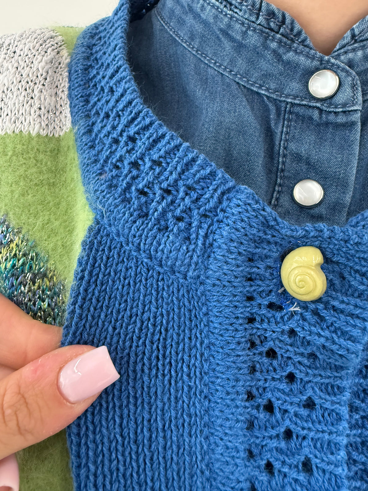 Cardigan vintage italian din bumbac de gramaj mare excepțional cu inserții de Angora