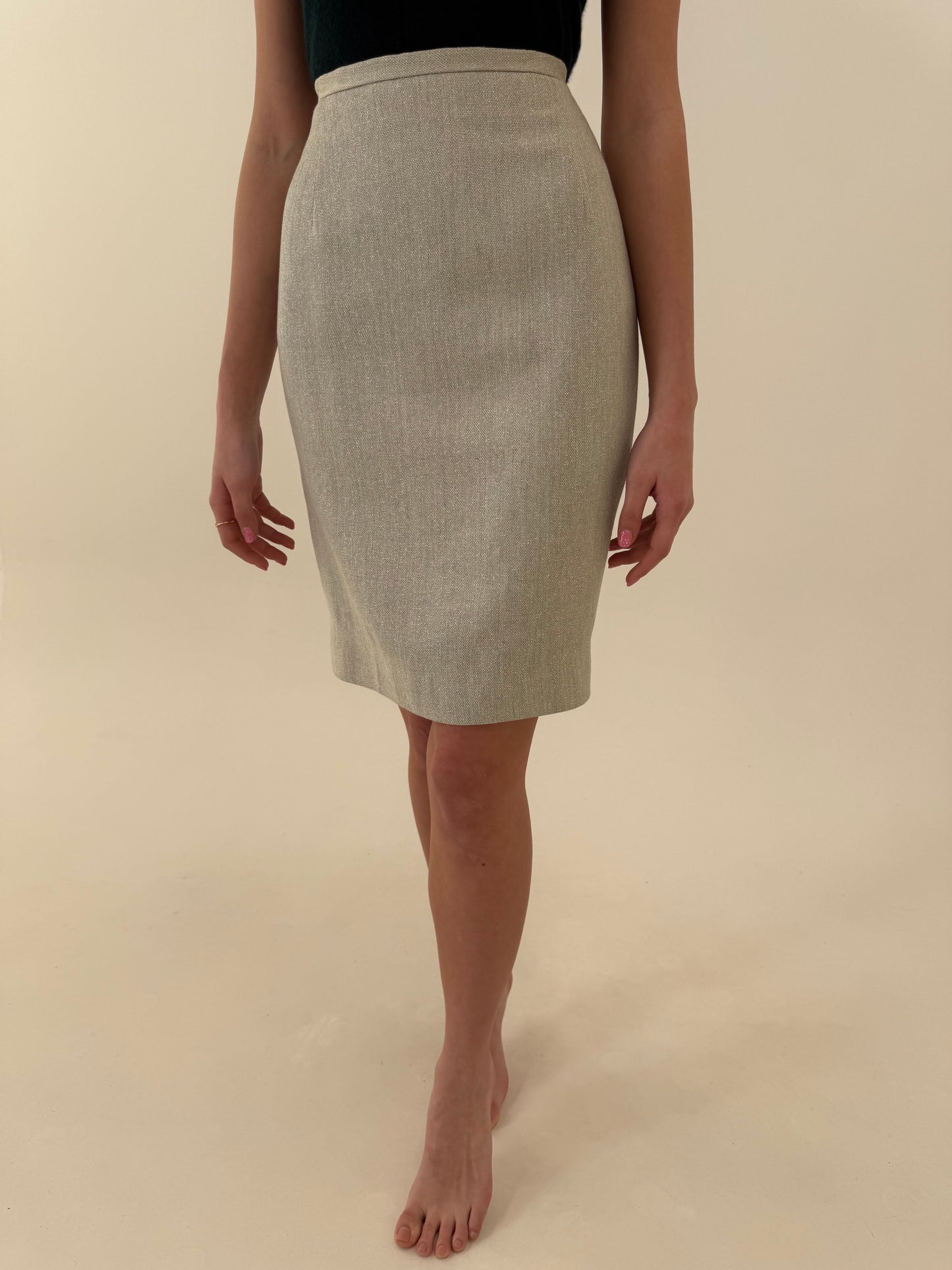 Deux piece high end din lanita foarte subțire cu mătase naturală very light green