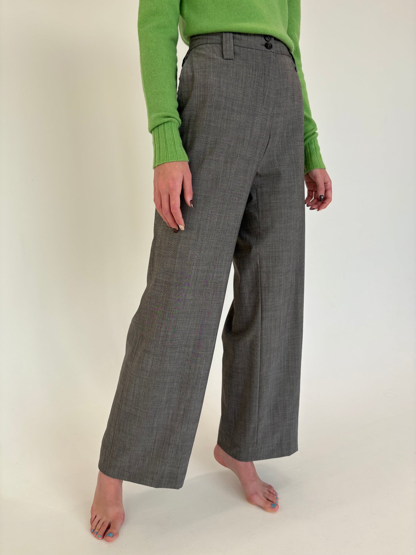 Costum luxury René Lezard cu pantaloni palazzo din stofă high end super 140’s