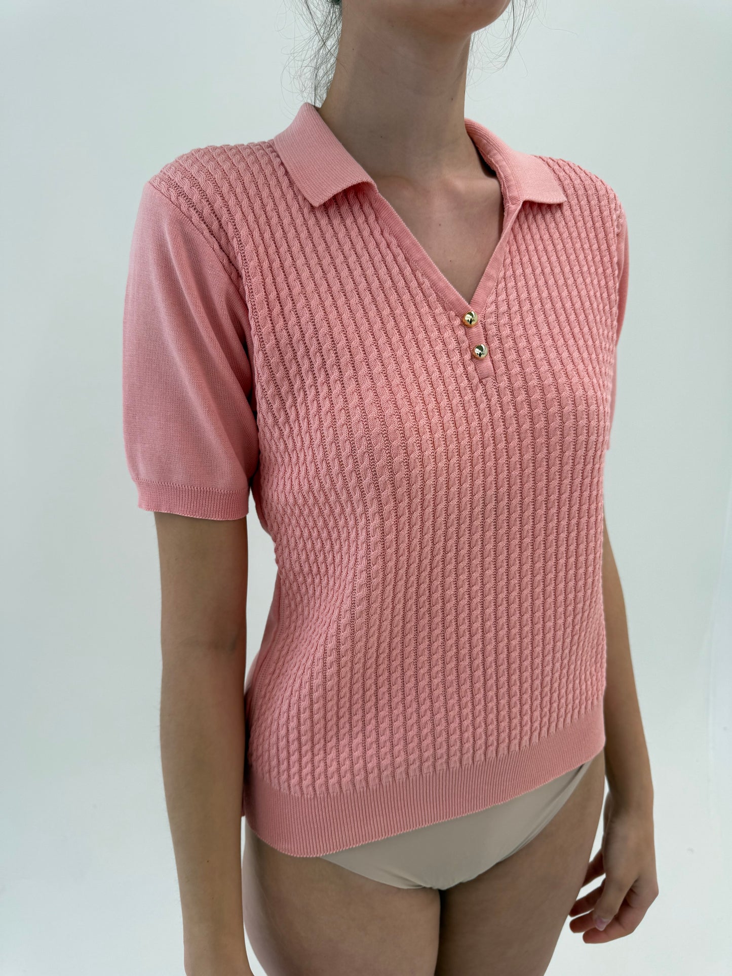 Top vintage polo salmon pink din bumbac excepțional