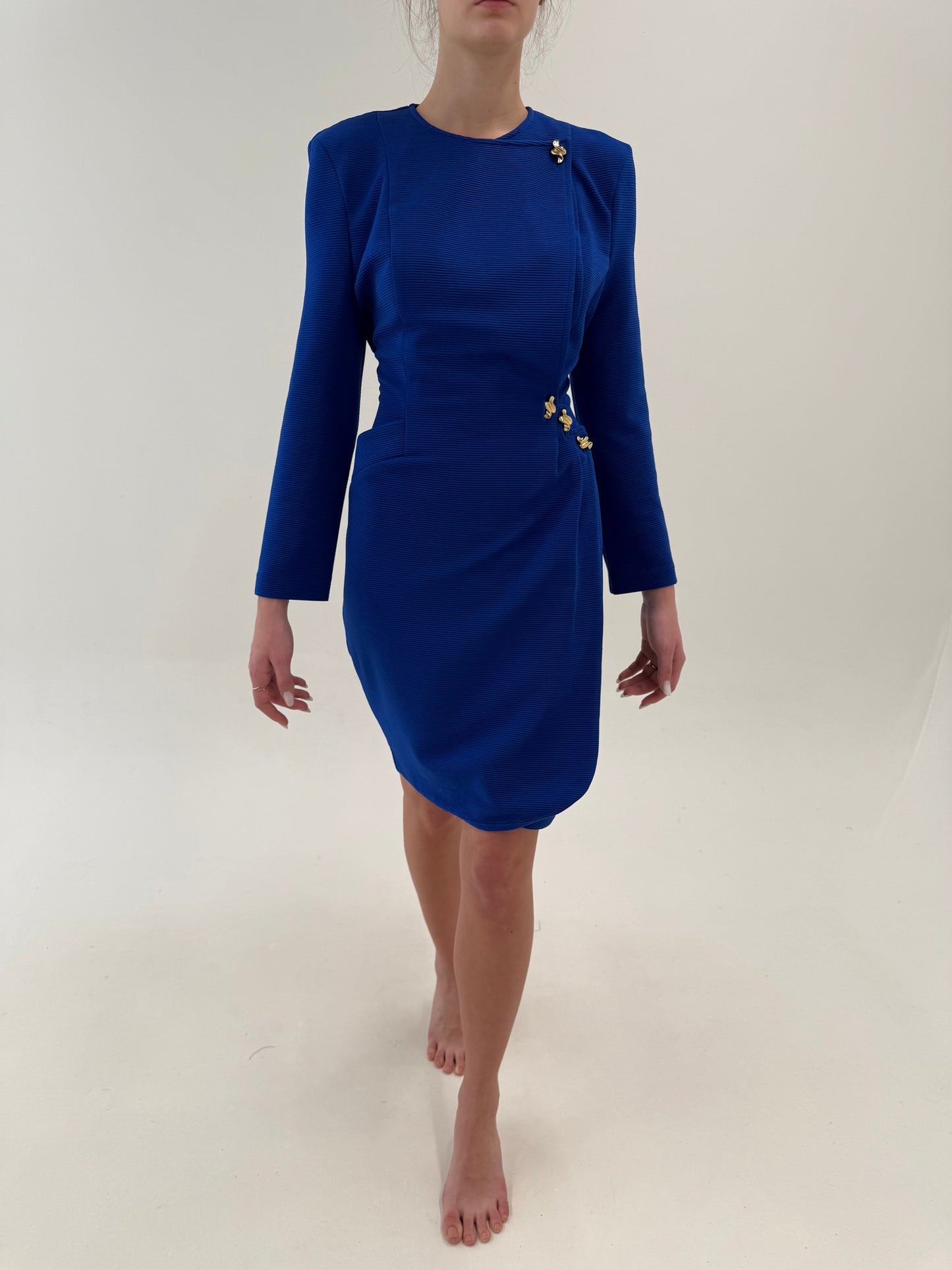 Rochie vintage albastru regal fi la business la cocktail în croi petrecut