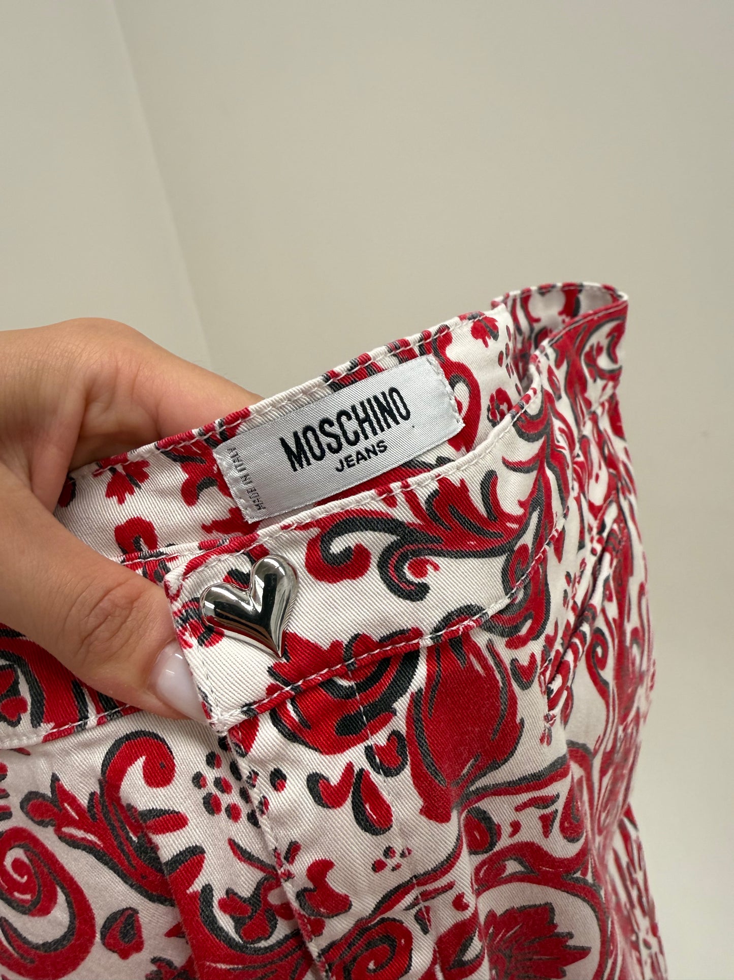 Pantaloni evazați Moschino ultra confort modelatori din bumbcav cu print burgundy