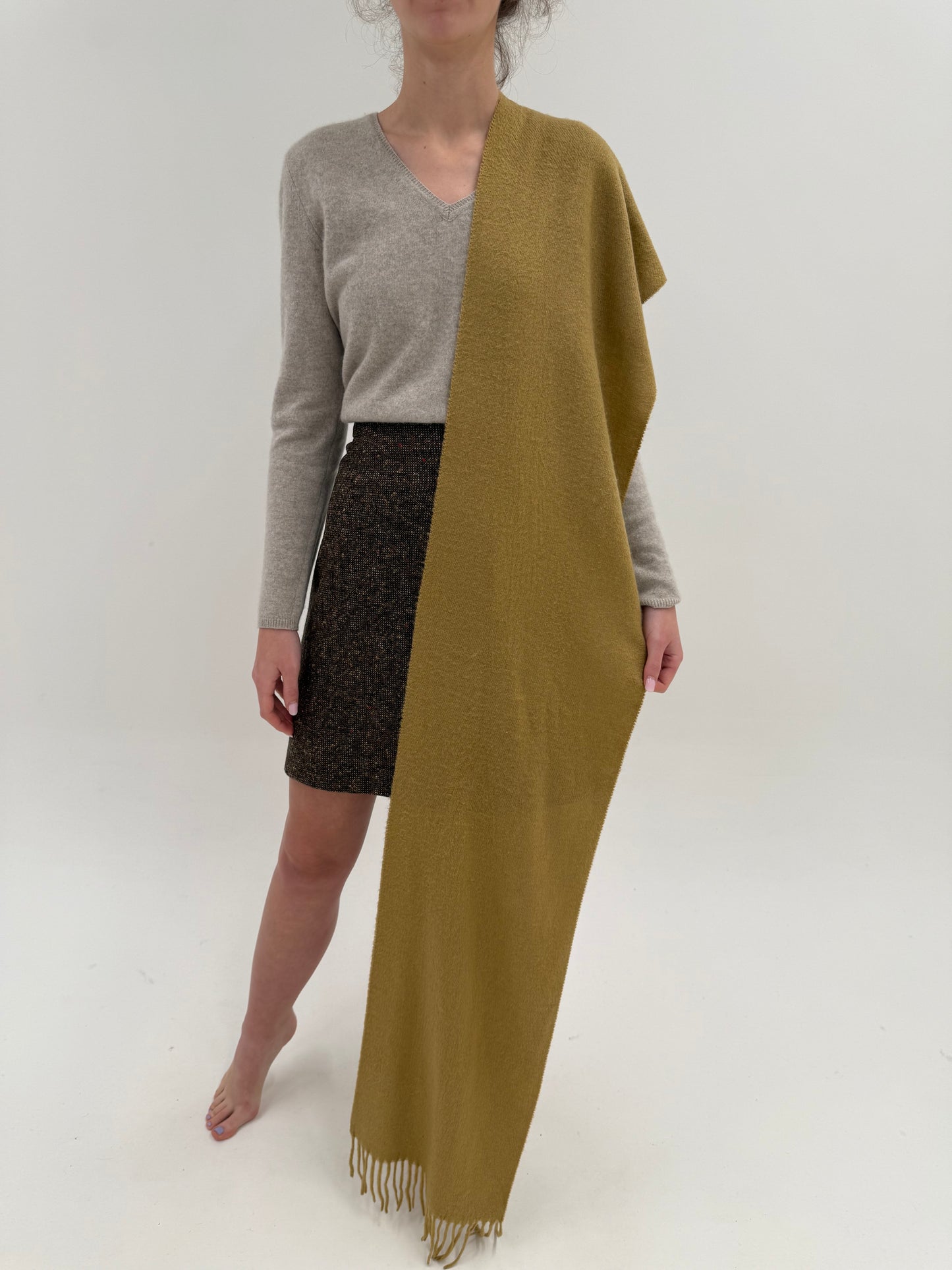 Fular mustard green din lana extafina groasă