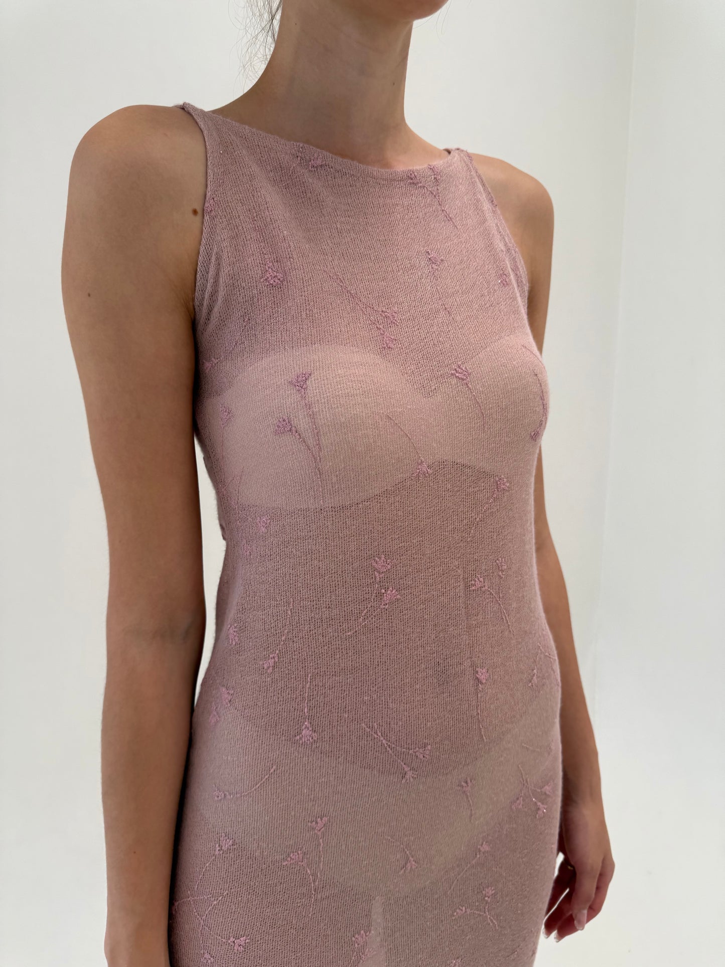 Rochie dusty powder pink italiană din de plajă din jerse de vară cu broderie