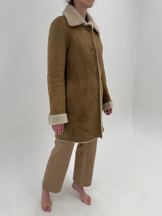 Blană naturală italiană shearling camel de brand ultra luxury