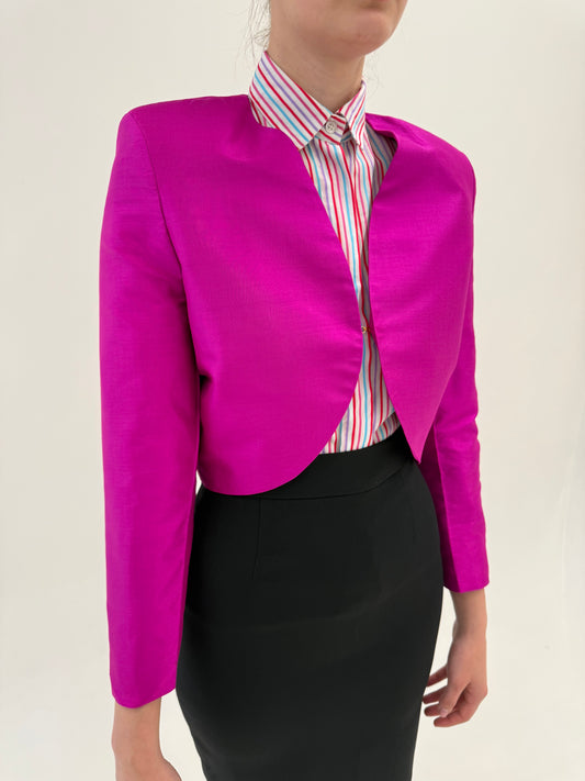 Sacou fucsia petite din mătase naturală dupioni in croi scurt