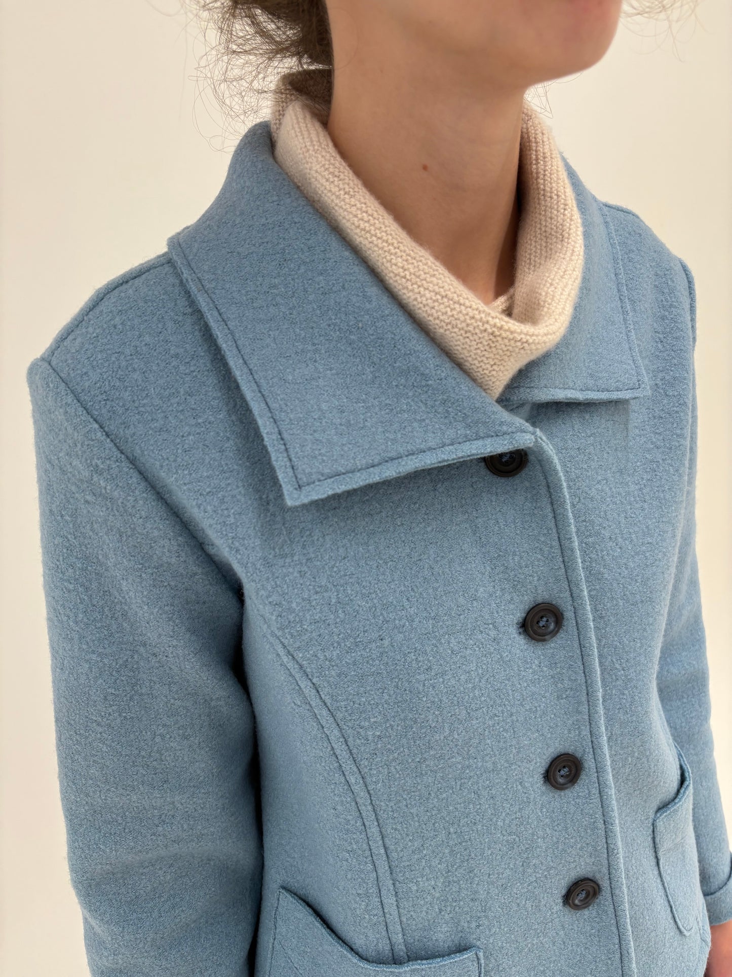 Sacou Italian high end baby blue petite din boiled wool extra confort