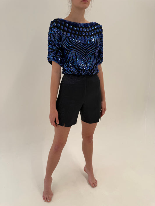 Pantaloni vintage satinați  cu talie ultra înaltă de la zi la seară cu șliț fin
