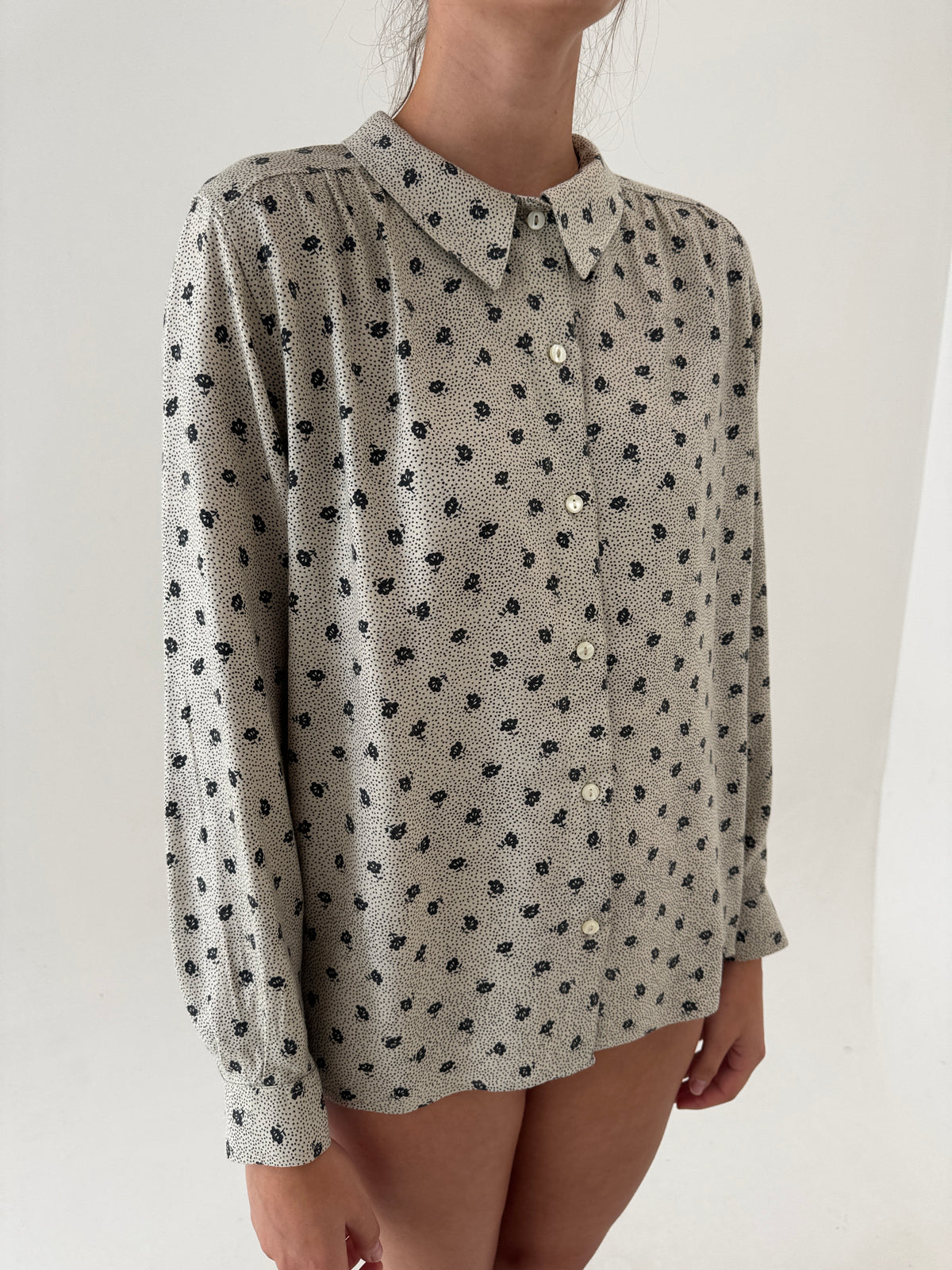 Cămașa vintage Stefanel warm gray groasă în croi amplu