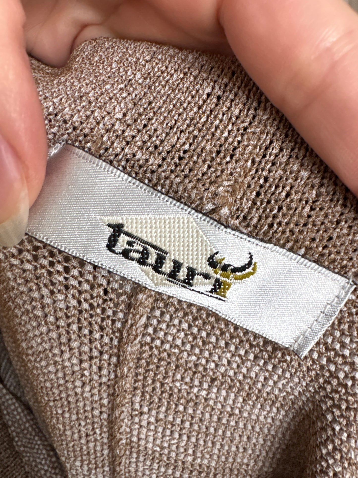 Pantaloni light taupe din jerse excepțional de in cu talie ultra înaltă