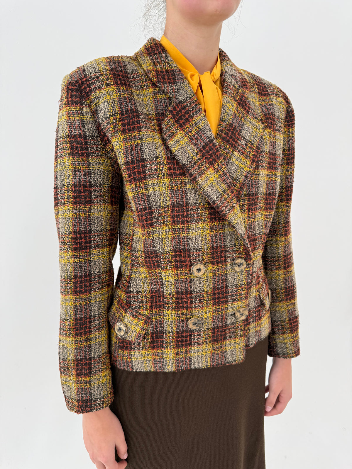 Sacou din tweed excepțional de lana boucle în combinație superbă de culori cu revere late