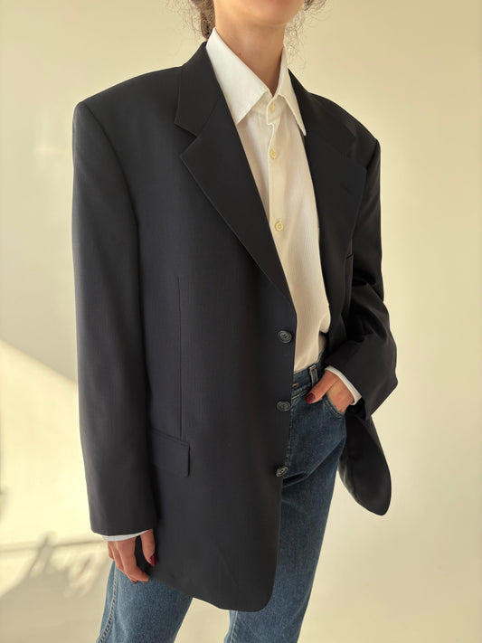 Sacou italian Navy în croi actual din stofă de lana extafina de la zi la seară