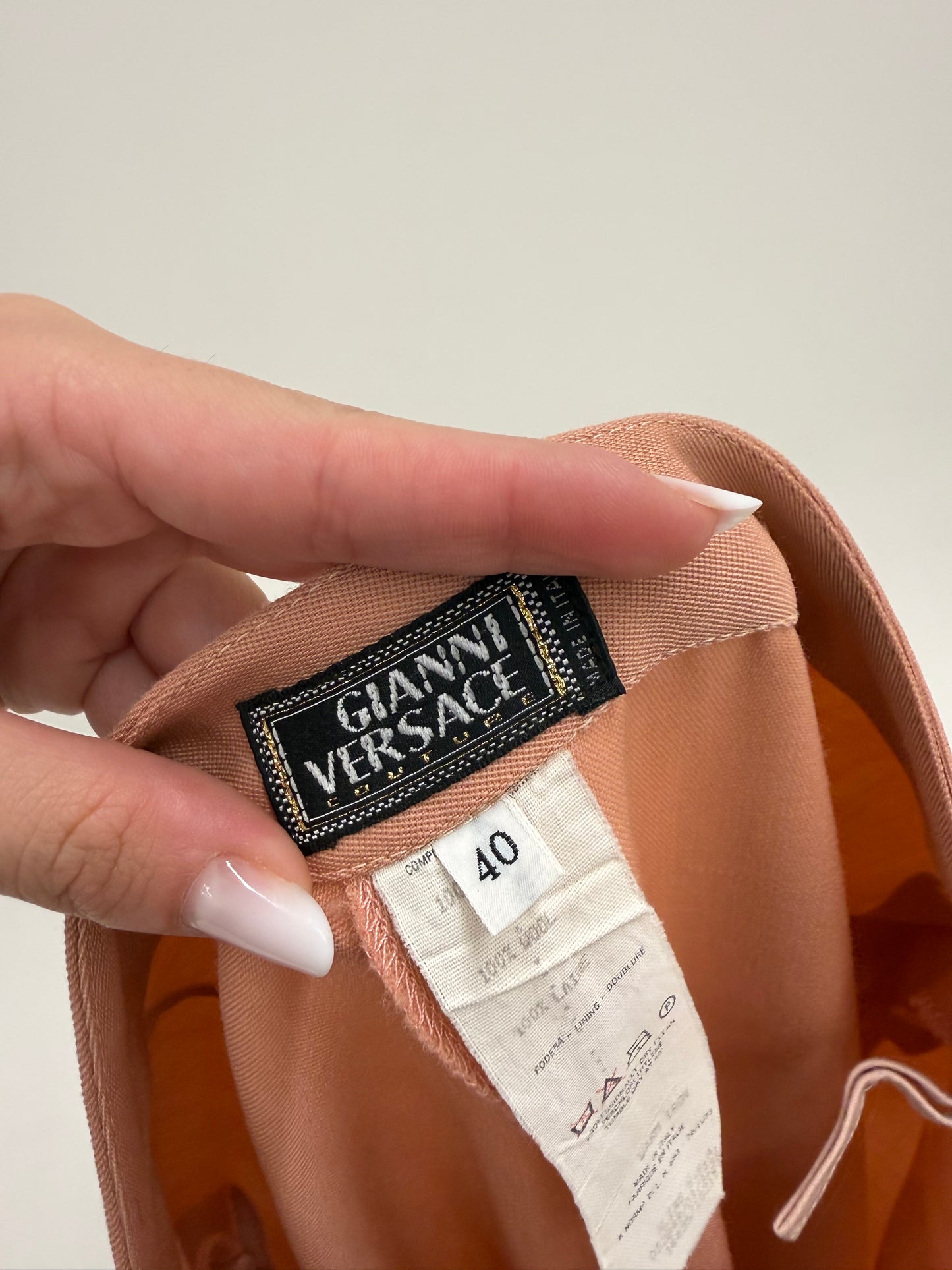 Pantaloni vintage Versace nude pink din stofă de lana extrafina