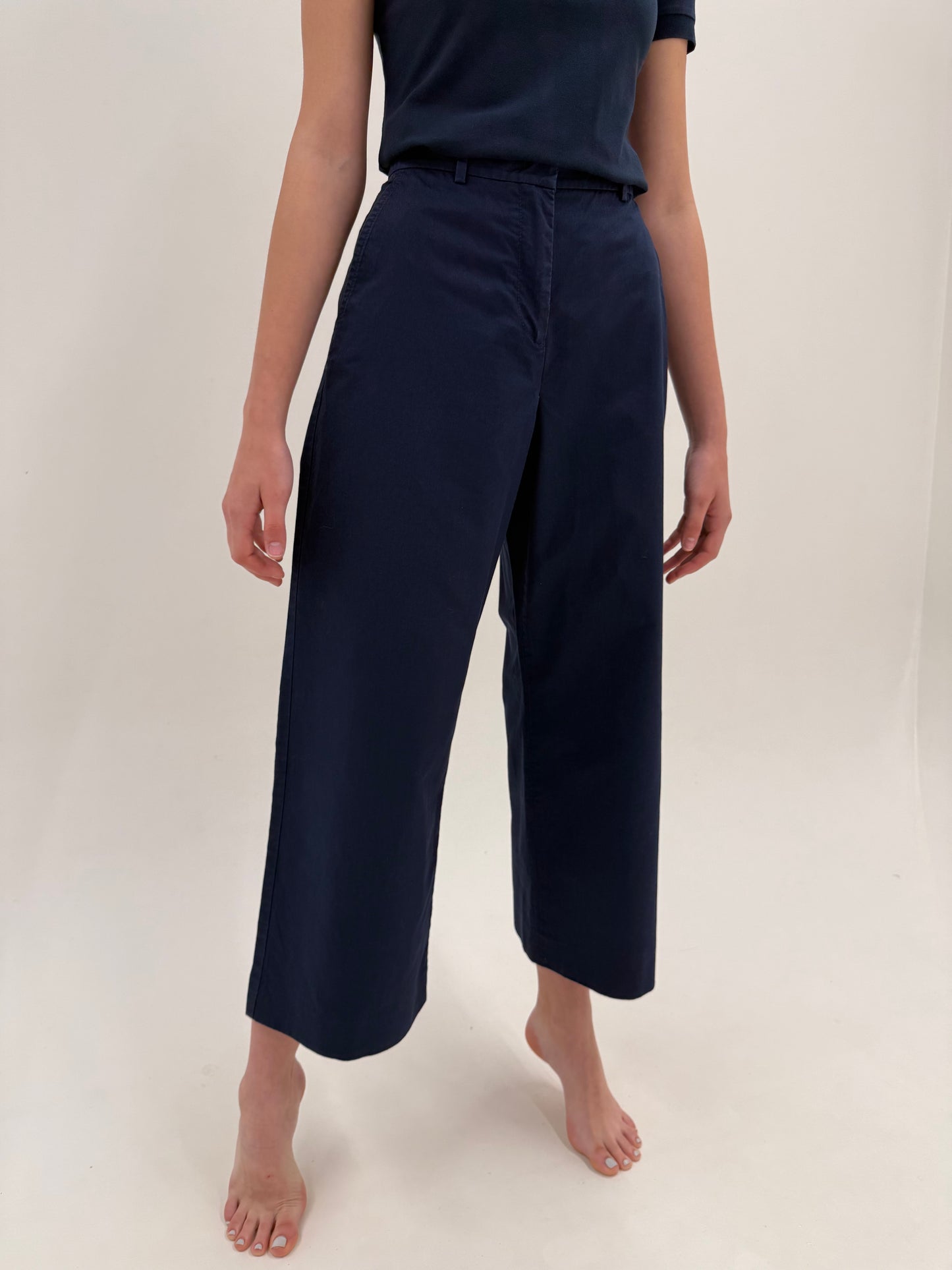 Pantaloni Max Mara palazzo din twill de bumbac cu în și talie ultra înaltă