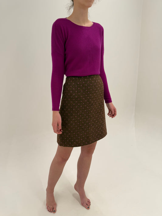 Fustă Moschino din Tartan de lana groasa caramel cu buline