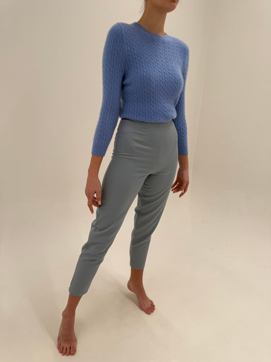 Pantaloni dusty baby blue Marella by Max Mara cu talie ultra ultra înaltă