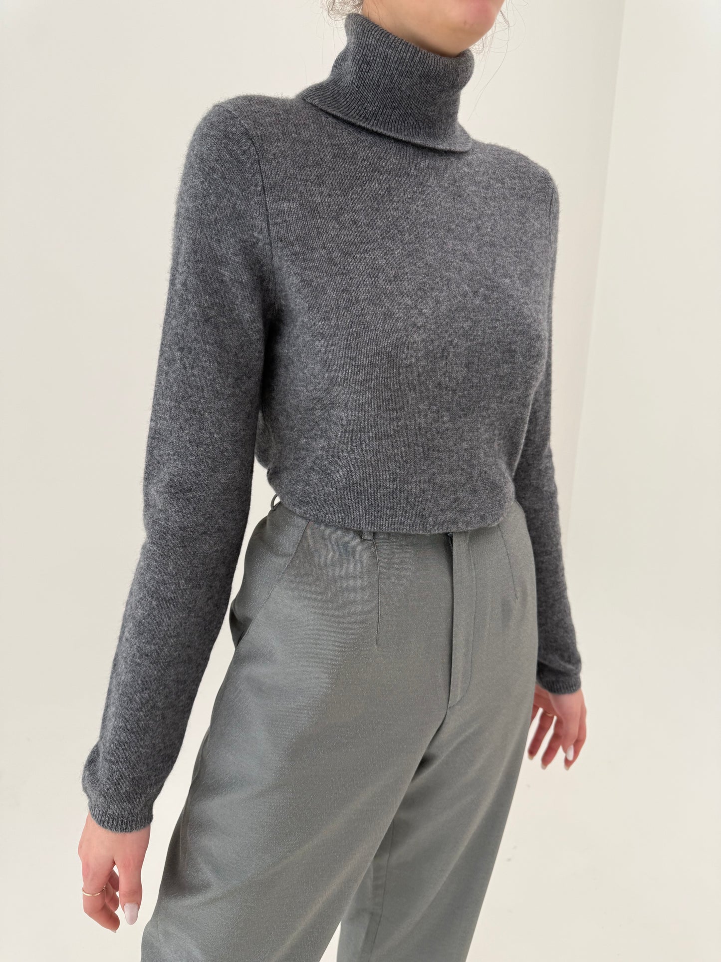 Maleta tall din cașmir melanj jeans blue cu stone gray