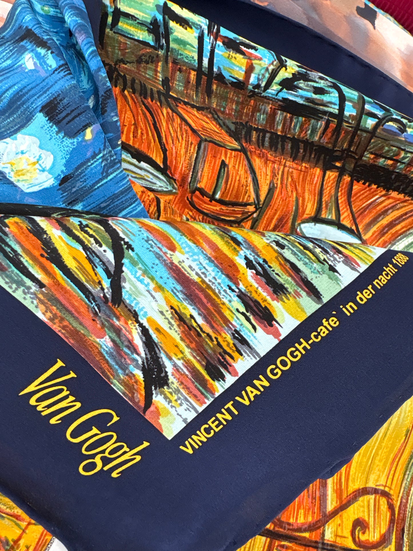 Eșarfă din mătase naturală cu print în stil Van Gogh
