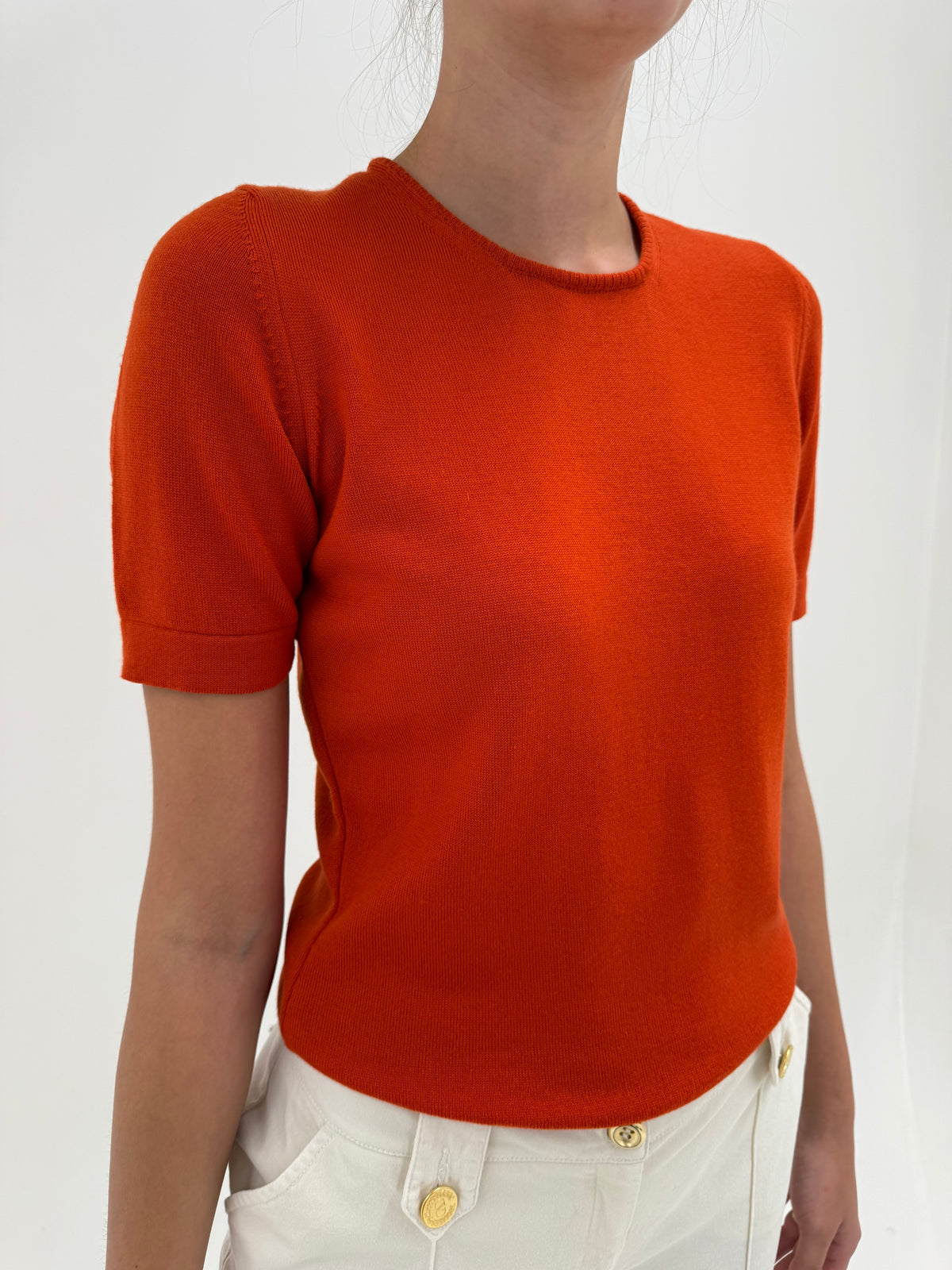 Top din lana merino extrafina  de brand luxury italian rust orange superb