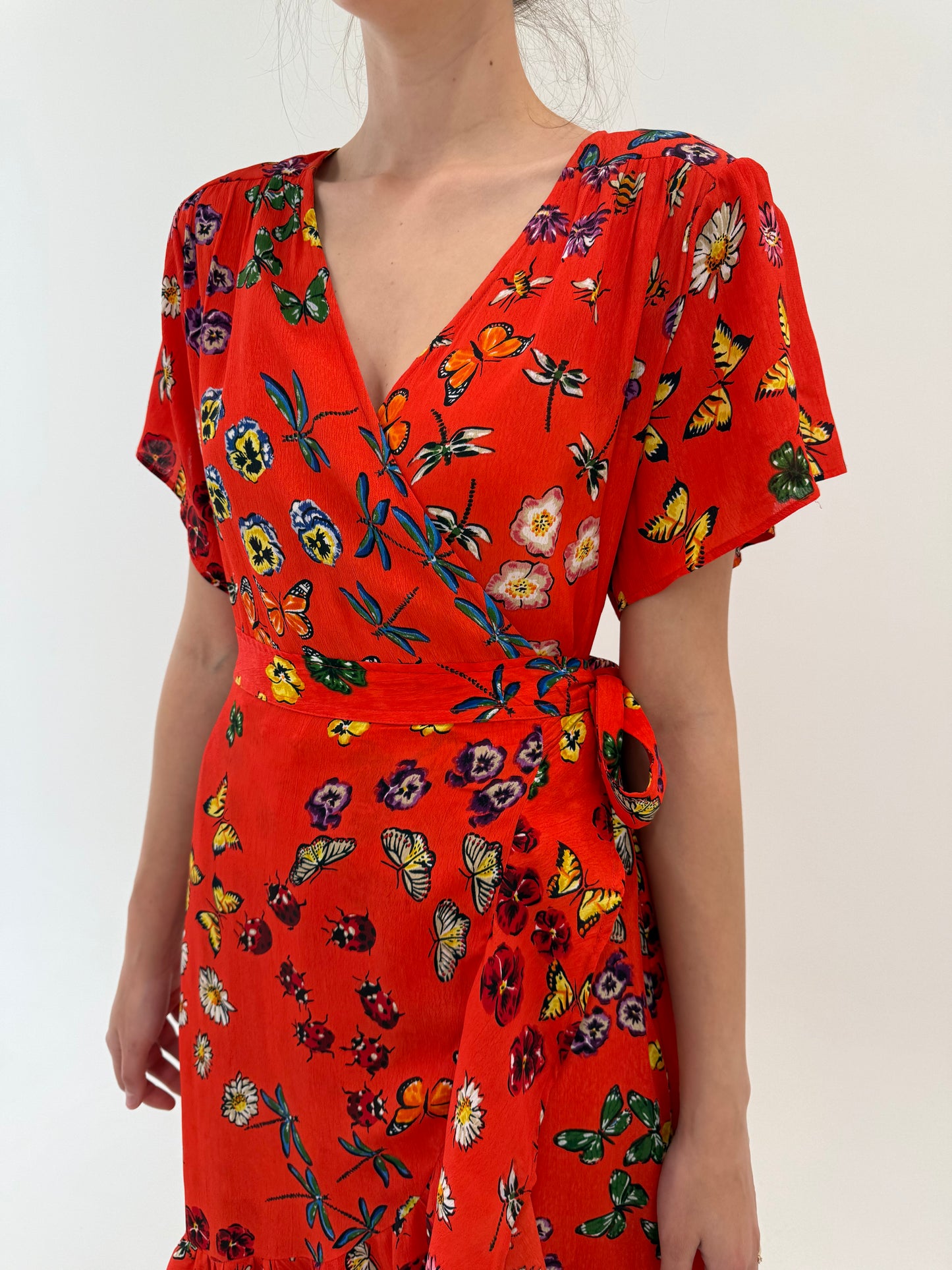 Rochie petrecută electric red cu print maxi în croi super feminin