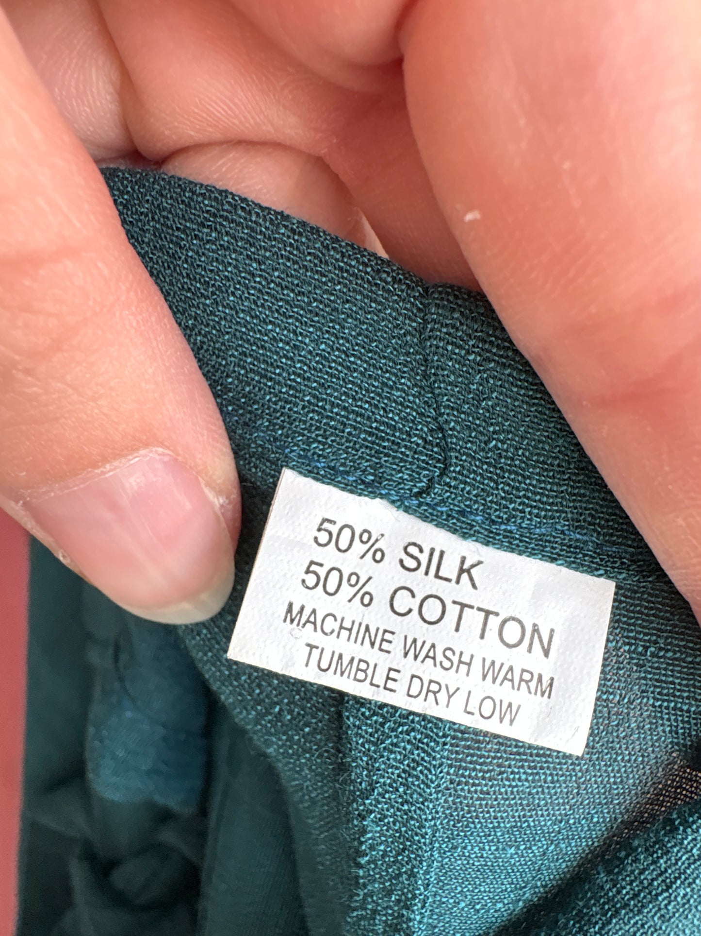 Pantaloni din pânză de mătase naturală și bumbac reglabili dark aqua green