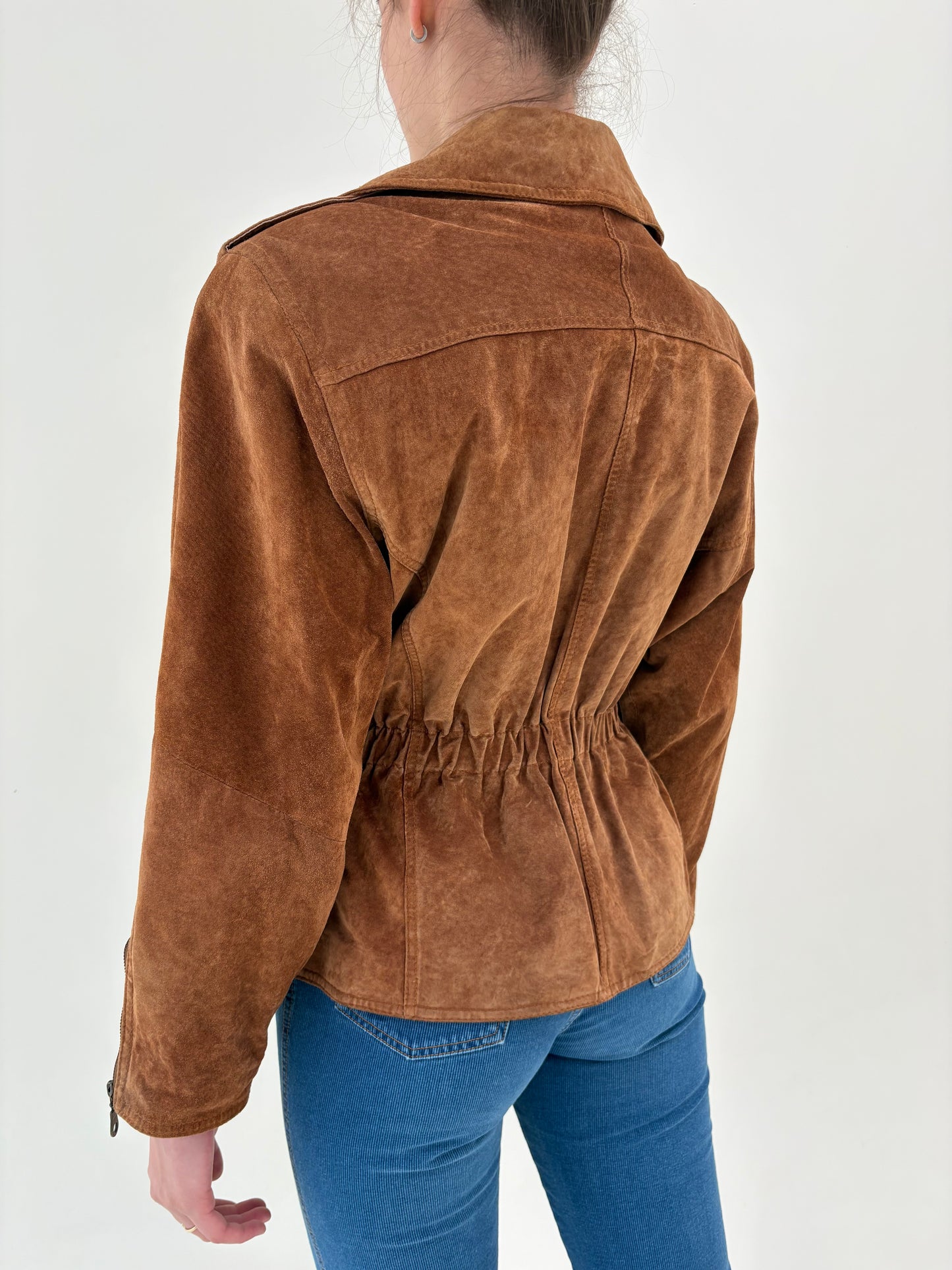 Geacă de brand luxury vintage caramel din piele naturală întoarsă