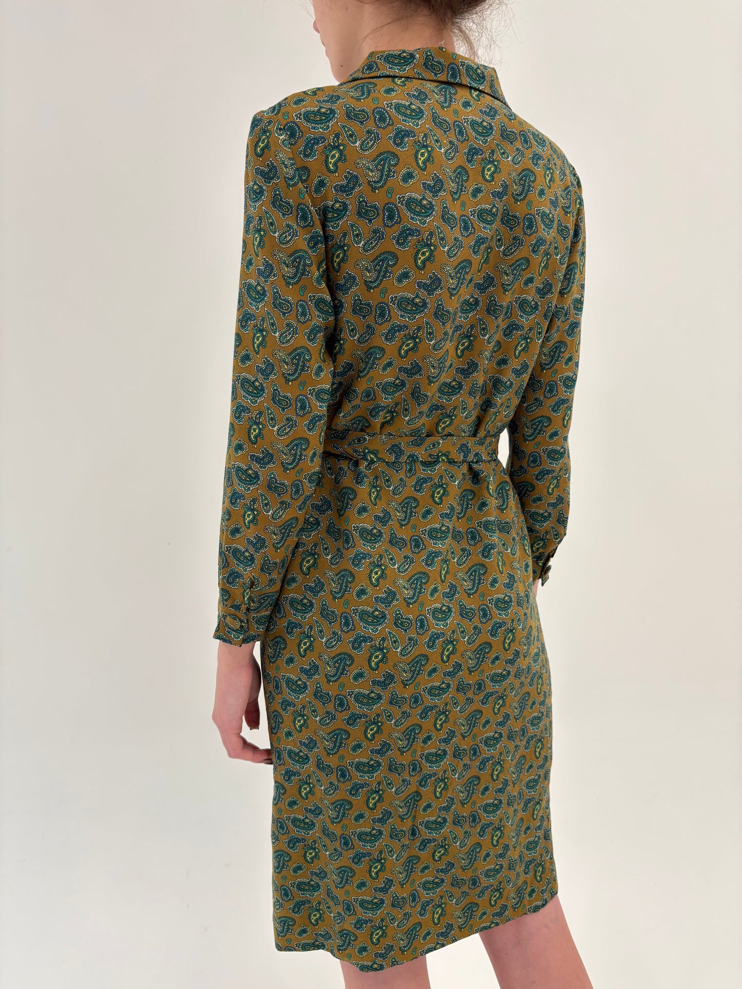 Rochie Old vintage anii 70 din lana extrafina cu print paisley