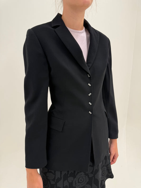 Sacou de brand lucury italian negru cambrat în croi minimalist din stofita de lana