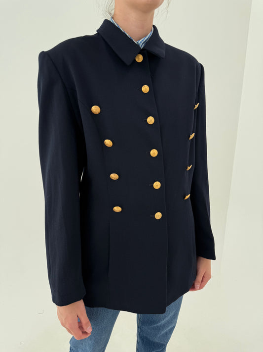 Jacheta vintage din lana extrafina cu influențe soft army și nasturi metalici aurii