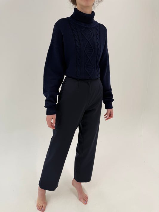 Pantaloni cu pense și talie ultra înaltă tall din lana extrafina