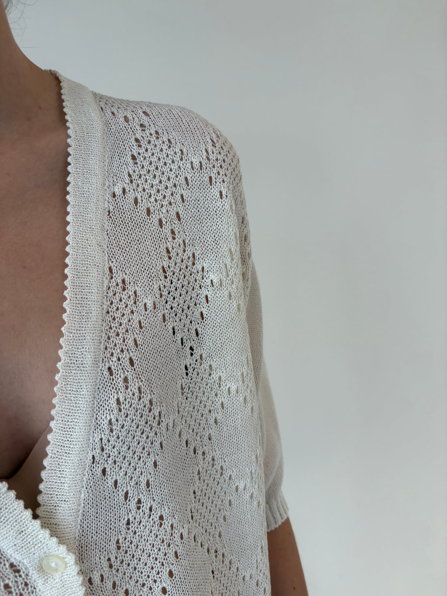 Top vintage butter white din jerse dantelat