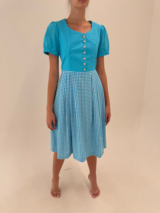 Rochie vintage cu corsaj în nuanțe superbe de turcoaz cu fusta amplă
