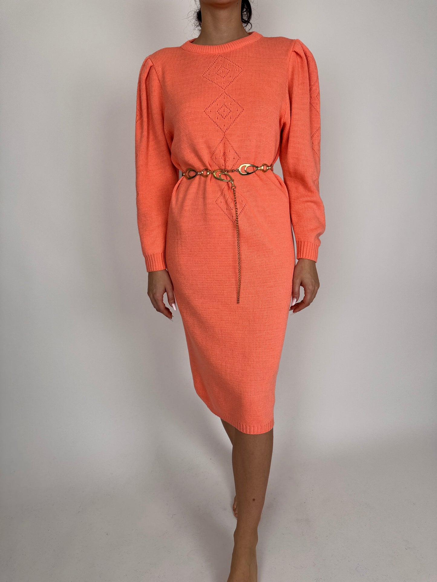 Rochie vintage salmon orange din mix multiply extrafin de lana