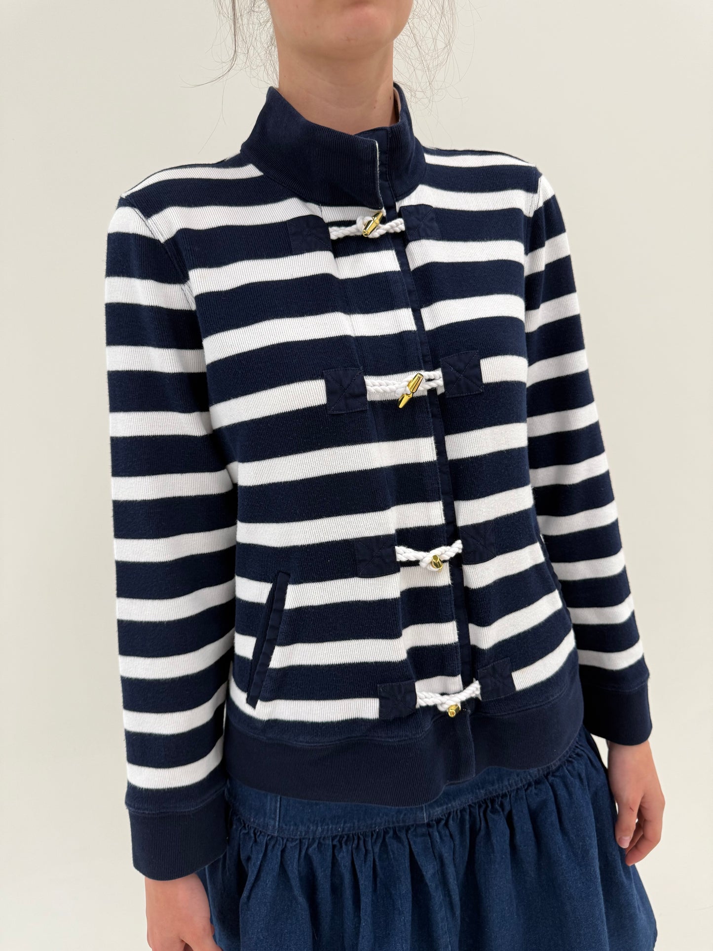 Jacheta Ralph Lauren în dungi cu influențe nautice și închidere cu auriu