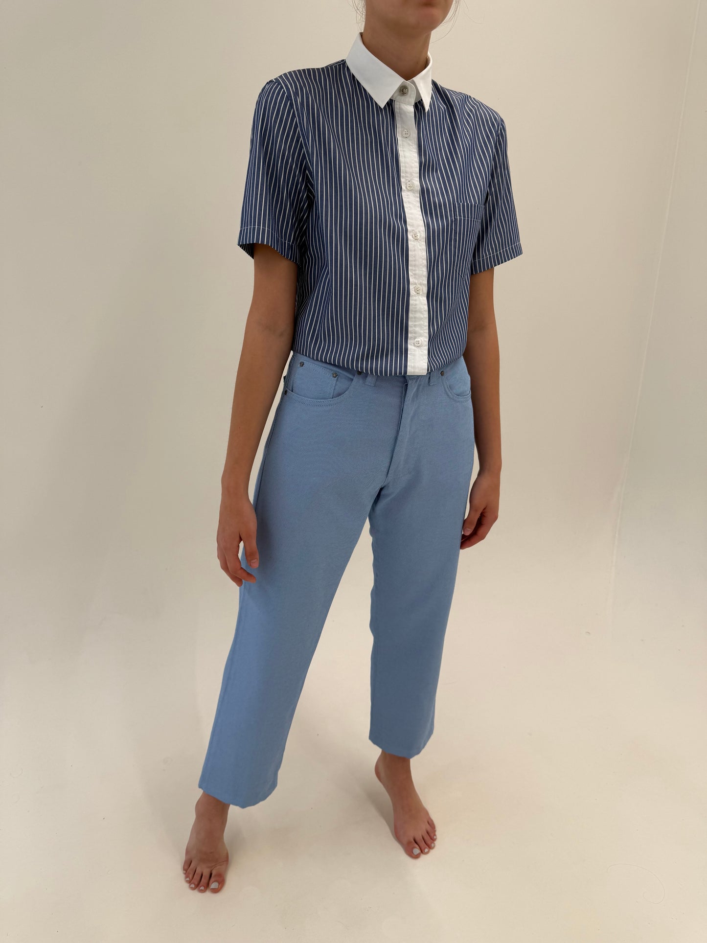 Jeans Versace vintage baby Blue de vară cu talie ultra înaltă mom fit (solduri generoase)